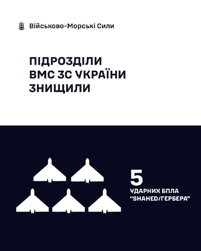 🇺🇦⚓ВМС ЗС України знищили 5 «Шахедів/Гербер»
За минулу добу, станом на 06:00 08.08.2026, силами та засобами Військово-Морських... 🇺🇦⚓ВМС ЗС України знищили 5 «Шахедів/Гербер»
За минулу добу, станом на 06:00 08.08.2026, силами та засобами Військово-Морських...