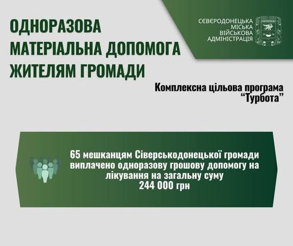 Ще 65 мешканцям Сіверськодонецької громади виплачено допомогу на лікування Ще 65 мешканцям Сіверськодонецької громади виплачено допомогу на лікування