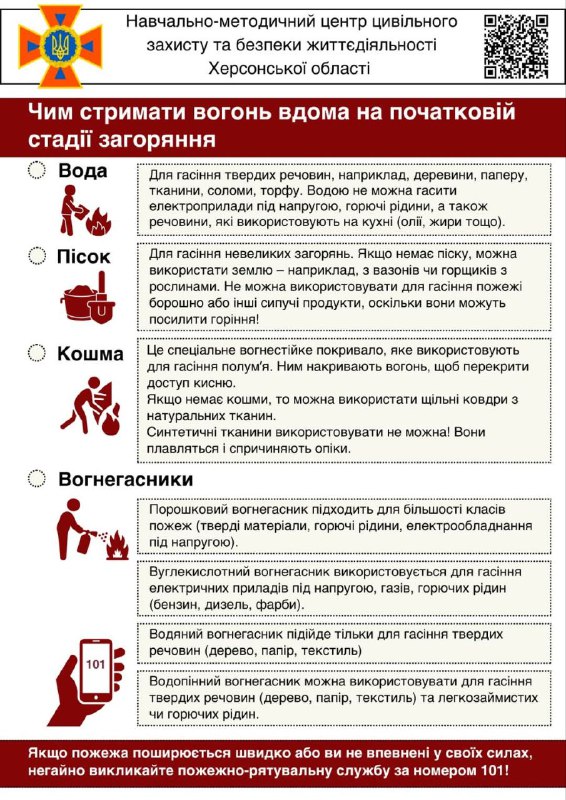 Як діяти при загорянні на початковій стадії.
З настанням теплої пори та в умовах постійних ворожих обстрілів ризики виникнення пожеж зростають Як діяти при загорянні на початковій стадії.
З настанням теплої пори та в умовах постійних ворожих обстрілів ризики виникнення пожеж зростають