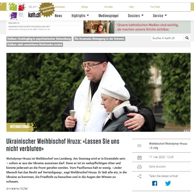 «Будь ласка, не дайте Україні стікати кров’ю!» – Владика Володимир в інтерв’ю для Католицького видання Швейцарії «Будь ласка, не дайте Україні стікати кров’ю!» – Владика Володимир в інтерв’ю для Католицького видання Швейцарії