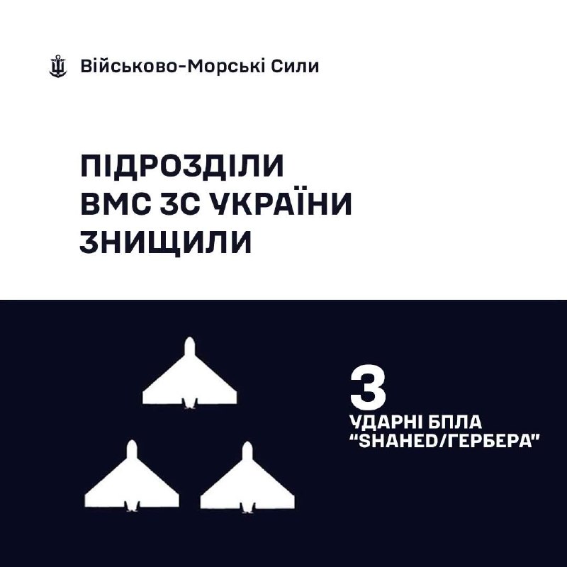 🇺🇦⚓ВМС ЗС України знищили 3 «Шахеди/Гербери»
За минулу добу, станом на 06:00 26.10.2026, силами та засобами Військово-Морських... 🇺🇦⚓ВМС ЗС України знищили 3 «Шахеди/Гербери»
За минулу добу, станом на 06:00 26.10.2026, силами та засобами Військово-Морських...