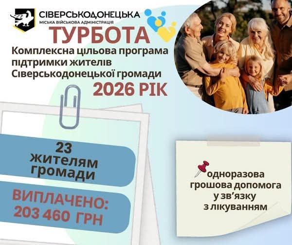 Ще 23 жителям Сіверськодонецької громади виплачено грошову допомогу на лікування на понад 200 тисяч гривень Ще 23 жителям Сіверськодонецької громади виплачено грошову допомогу на лікування на понад 200 тисяч гривень