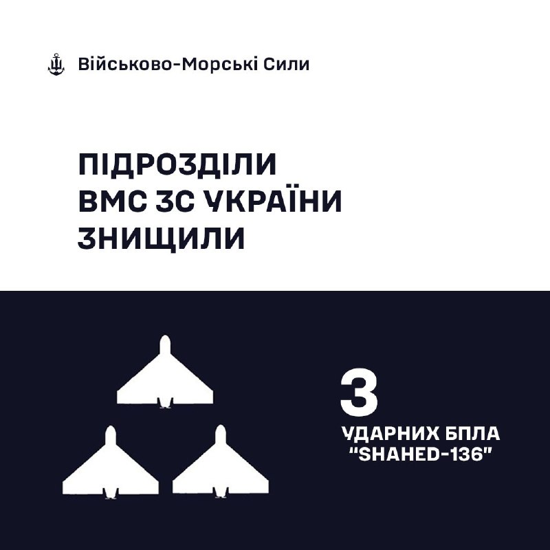 🇺🇦⚓Військовослужбовці ВМС ЗС України знищили 3 «Шахеди»
Сьогодні вночі під час повітряної атаки російських... 🇺🇦⚓Військовослужбовці ВМС ЗС України знищили 3 «Шахеди»
Сьогодні вночі під час повітряної атаки російських...