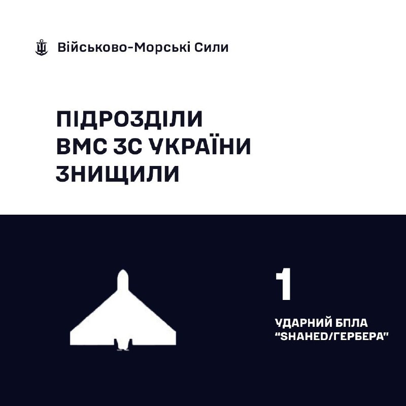 🇺🇦⚓ВМС ЗС України знищили 1 «Шахед/Герберу»
За минулу добу, станом на 06:00 15.03.2026, силами та засобами Військово-Морських... 🇺🇦⚓ВМС ЗС України знищили 1 «Шахед/Герберу»
За минулу добу, станом на 06:00 15.03.2026, силами та засобами Військово-Морських...