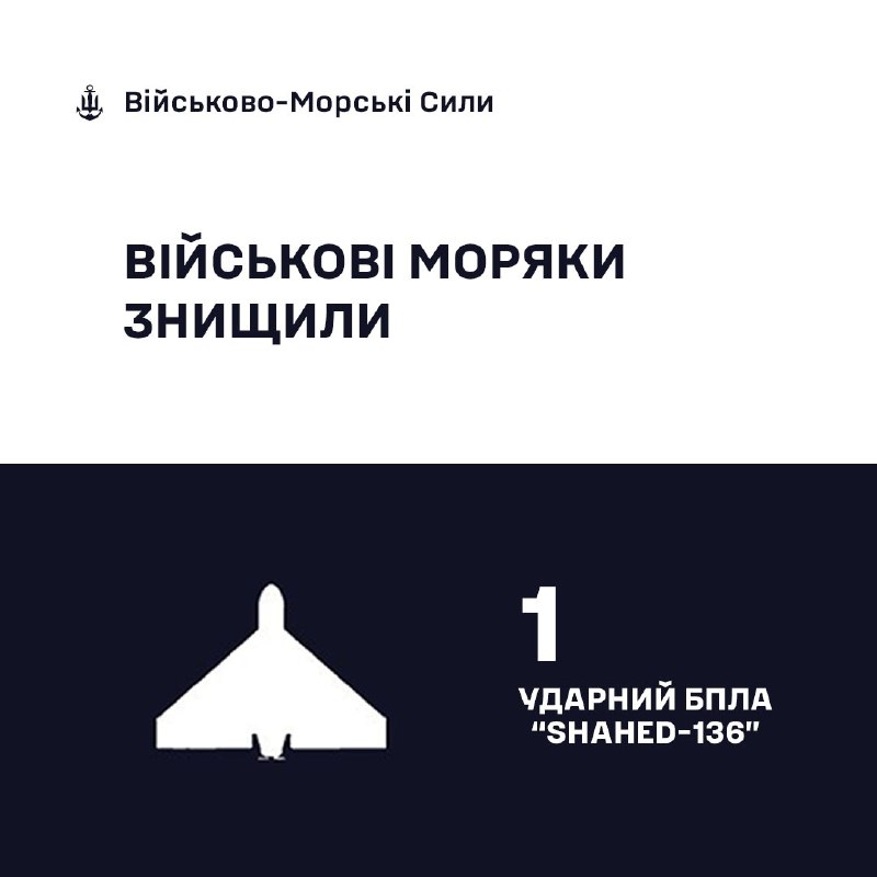 🇺🇦⚓ Військові моряки знищили «Шахед»
Сьогодні, під час чергової повітряної атаки російських окупантів 🇺🇦⚓ Військові моряки знищили «Шахед»
Сьогодні, під час чергової повітряної атаки російських окупантів